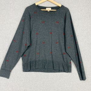 LOVE by GAP Sweater Womens Small Gray Red Bows Long Sleeve Soft Coquette